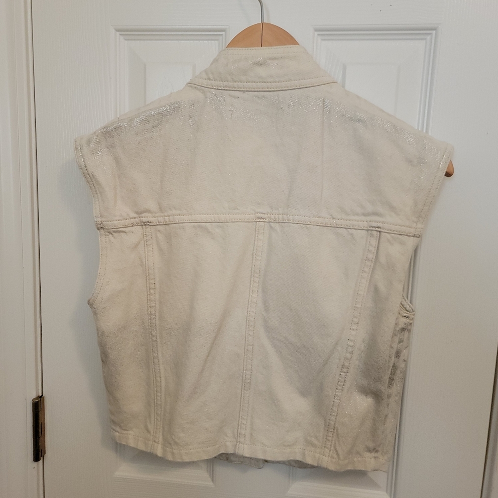 Iro Off White and Silver Metallic Denim Vest Size 38 (US 8) - Picture 3 of 5
